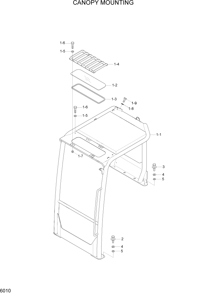 Схема запчастей Hyundai R35Z-7A - PAGE 6010 CANOPY MOUNTING СТРУКТУРА