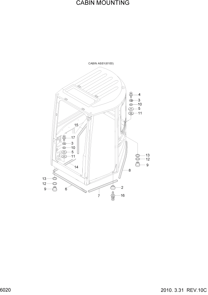 Схема запчастей Hyundai R35Z-7A - PAGE 6020 CABIN MOUNTING СТРУКТУРА