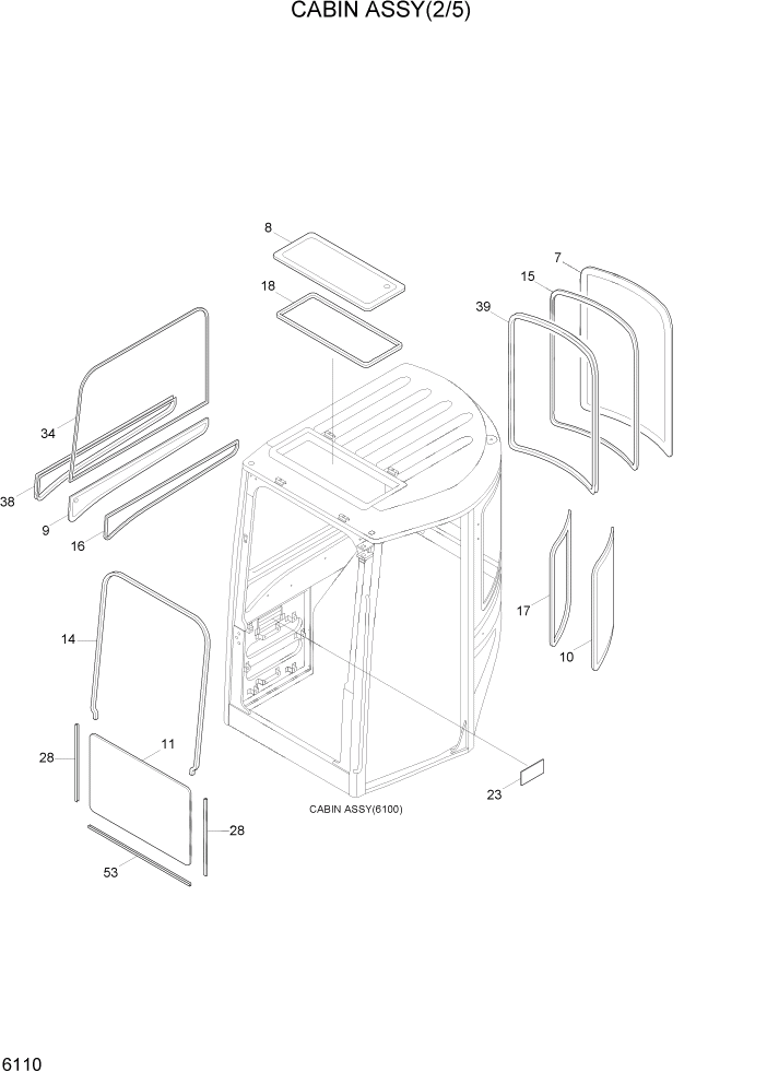 Схема запчастей Hyundai R35Z-7A - PAGE 6110 CABIN ASSY(2/5) СТРУКТУРА