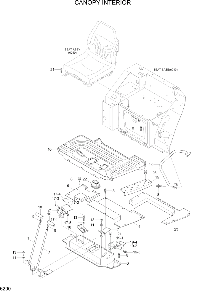 Схема запчастей Hyundai R35Z-7A - PAGE 6200 CANOPY INTERIOR СТРУКТУРА