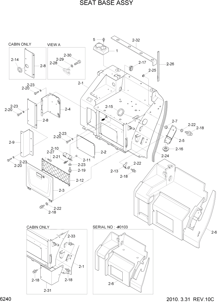 Схема запчастей Hyundai R35Z-7A - PAGE 6240 SEAT BASE ASSY СТРУКТУРА