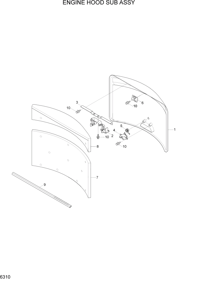 Схема запчастей Hyundai R35Z-7A - PAGE 6310 ENGINE HOOD SUB ASSY СТРУКТУРА