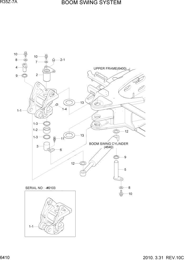 Схема запчастей Hyundai R35Z-7A - PAGE 6410 BOOM SWING SYSTEM СТРУКТУРА