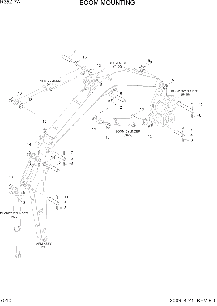 Схема запчастей Hyundai R35Z-7A - PAGE 7010 BOOM MOUNTING РАБОЧЕЕ ОБОРУДОВАНИЕ