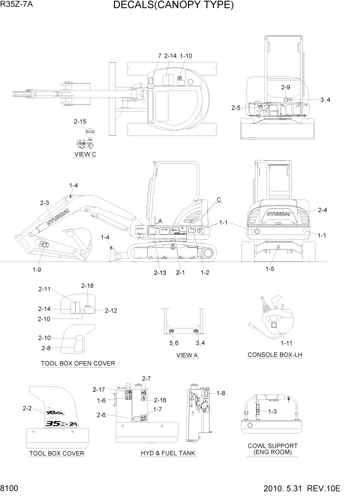 Схема запчастей Hyundai R35Z-7A - PAGE 8100 DECALS(CANOPY TYPE, ENGLISH) РАЗНОЕ