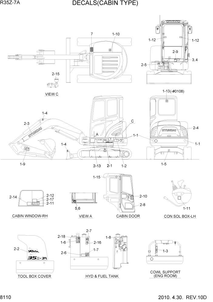 Схема запчастей Hyundai R35Z-7A - PAGE 8110 DECALS(CABIN TYPE, ENGLISH) РАЗНОЕ