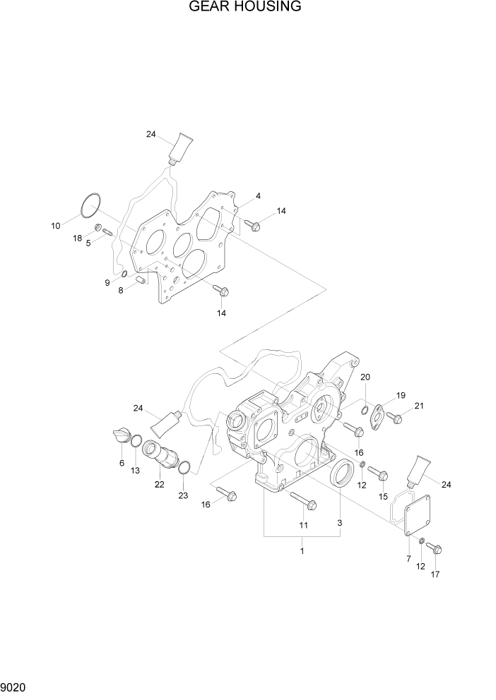 Схема запчастей Hyundai R35Z-7A - PAGE 9020 GEAR HOUSING ДВИГАТЕЛЬ БАЗА