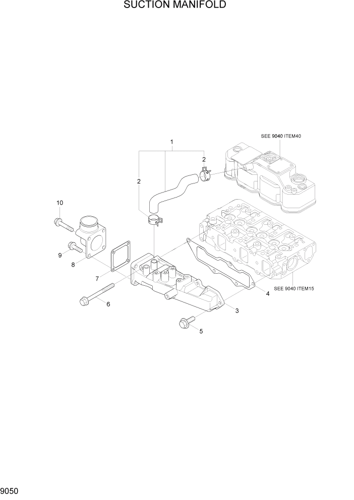 Схема запчастей Hyundai R35Z-7A - PAGE 9050 SUCTION MANIFOLD ДВИГАТЕЛЬ БАЗА