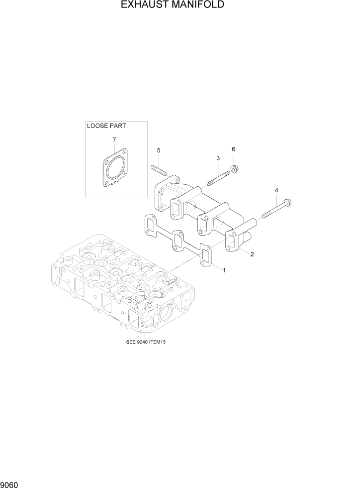 Схема запчастей Hyundai R35Z-7A - PAGE 9060 EXHAUST MANIFOLD ДВИГАТЕЛЬ БАЗА