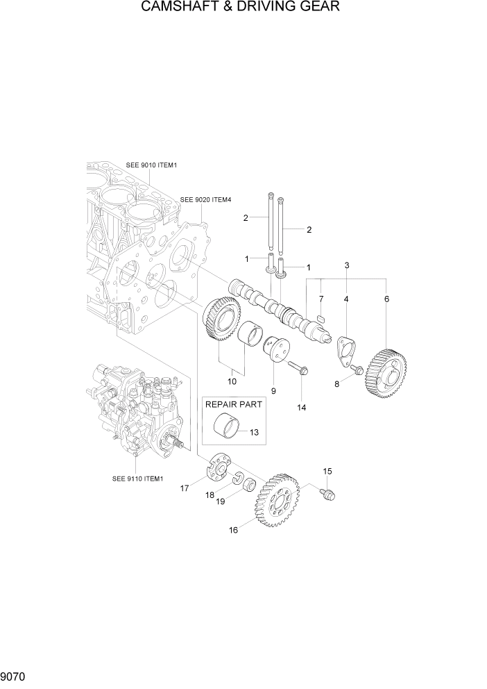 Схема запчастей Hyundai R35Z-7A - PAGE 9070 CAMSHAFT & DRIVING GEAR ДВИГАТЕЛЬ БАЗА