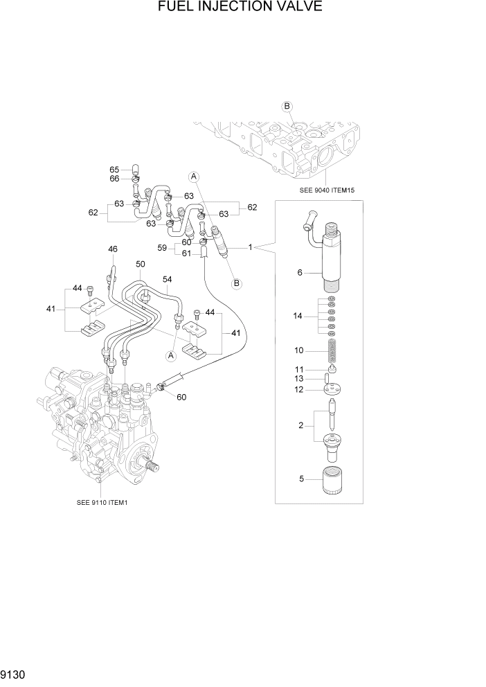 Схема запчастей Hyundai R35Z-7A - PAGE 9130 FUEL INJECTION VALVE ДВИГАТЕЛЬ БАЗА