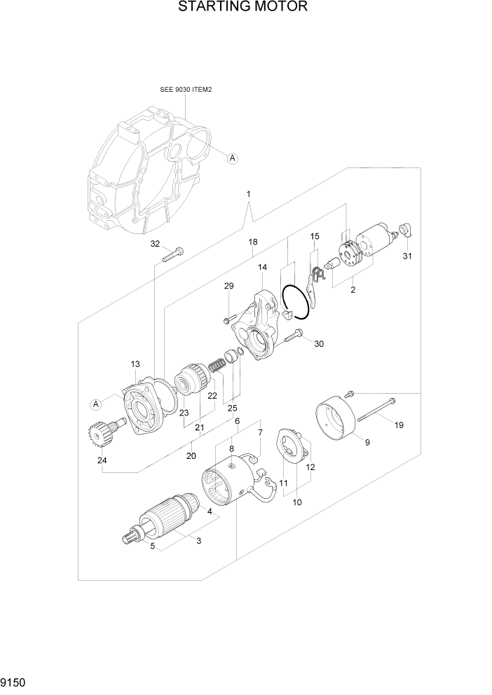 Схема запчастей Hyundai R35Z-7A - PAGE 9150 STARTING MOTOR ДВИГАТЕЛЬ БАЗА