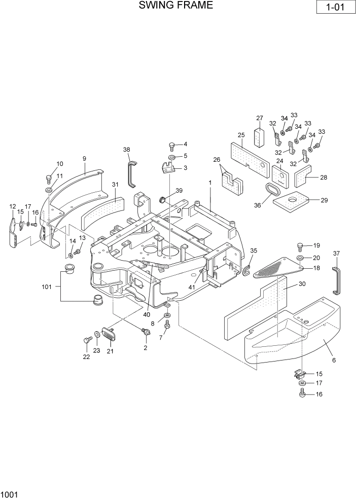 Схема запчастей Hyundai R36N-7 - PAGE 1001 SWING FRAME ПОВОРОТНАЯ СХЕМА