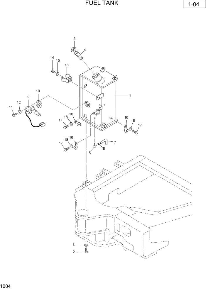 Схема запчастей Hyundai R36N-7 - PAGE 1004 FUEL TANK ПОВОРОТНАЯ СХЕМА