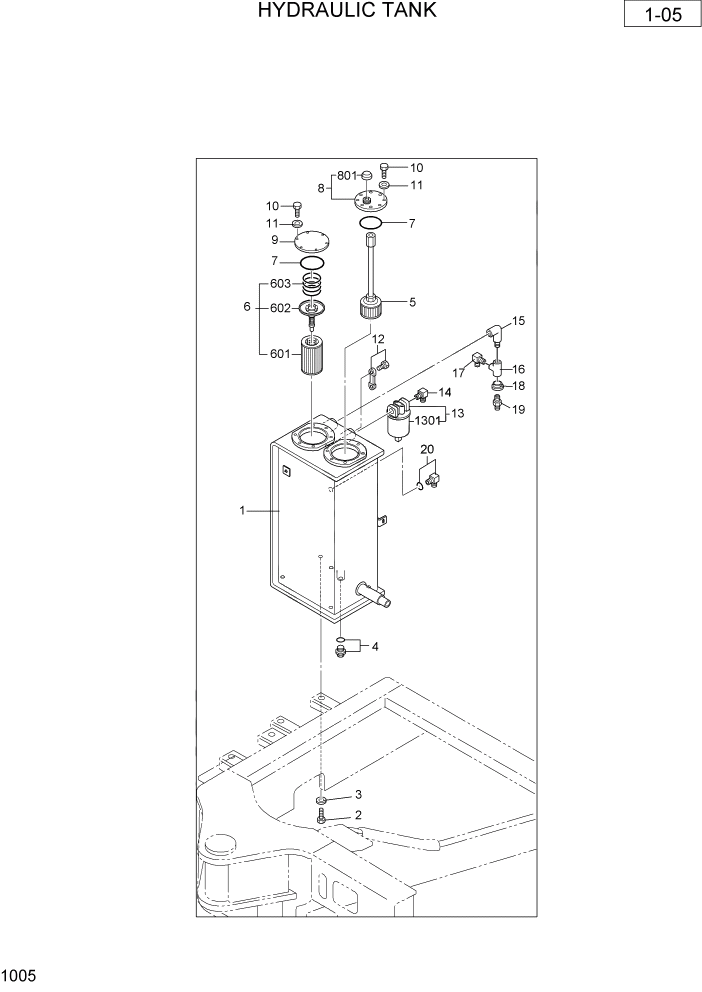 Схема запчастей Hyundai R36N-7 - PAGE 1005 HYDRAULIC TANK ПОВОРОТНАЯ СХЕМА