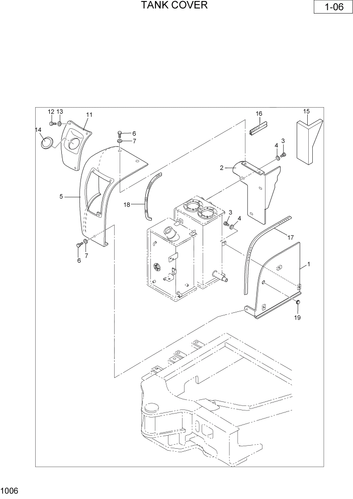 Схема запчастей Hyundai R36N-7 - PAGE 1006 TANK COVER ПОВОРОТНАЯ СХЕМА