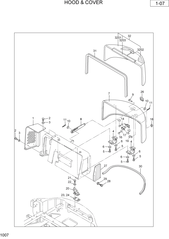 Схема запчастей Hyundai R36N-7 - PAGE 1007 HOOD & COVER ПОВОРОТНАЯ СХЕМА