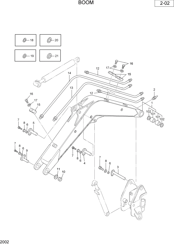 Схема запчастей Hyundai R36N-7 - PAGE 2002 BOOM РАБОЧАЯ СХЕМА