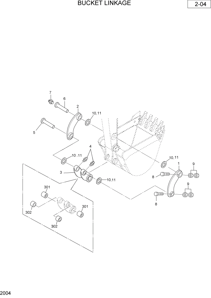 Схема запчастей Hyundai R36N-7 - PAGE 2004 BUCKET LINKAGE РАБОЧАЯ СХЕМА