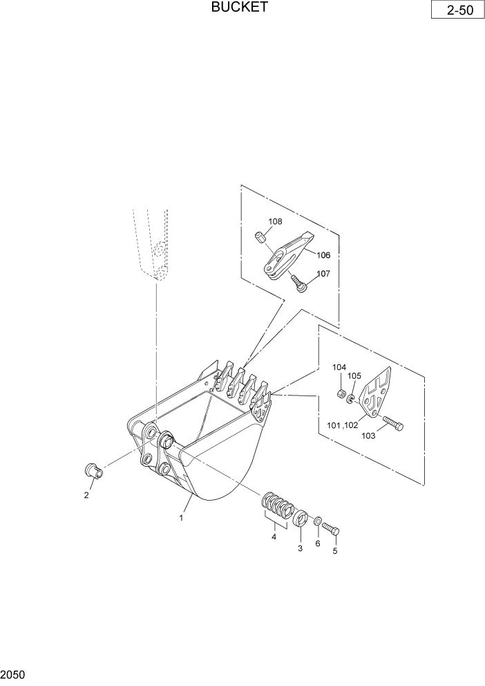 Схема запчастей Hyundai R36N-7 - PAGE 2050 BUCKET РАБОЧАЯ СХЕМА