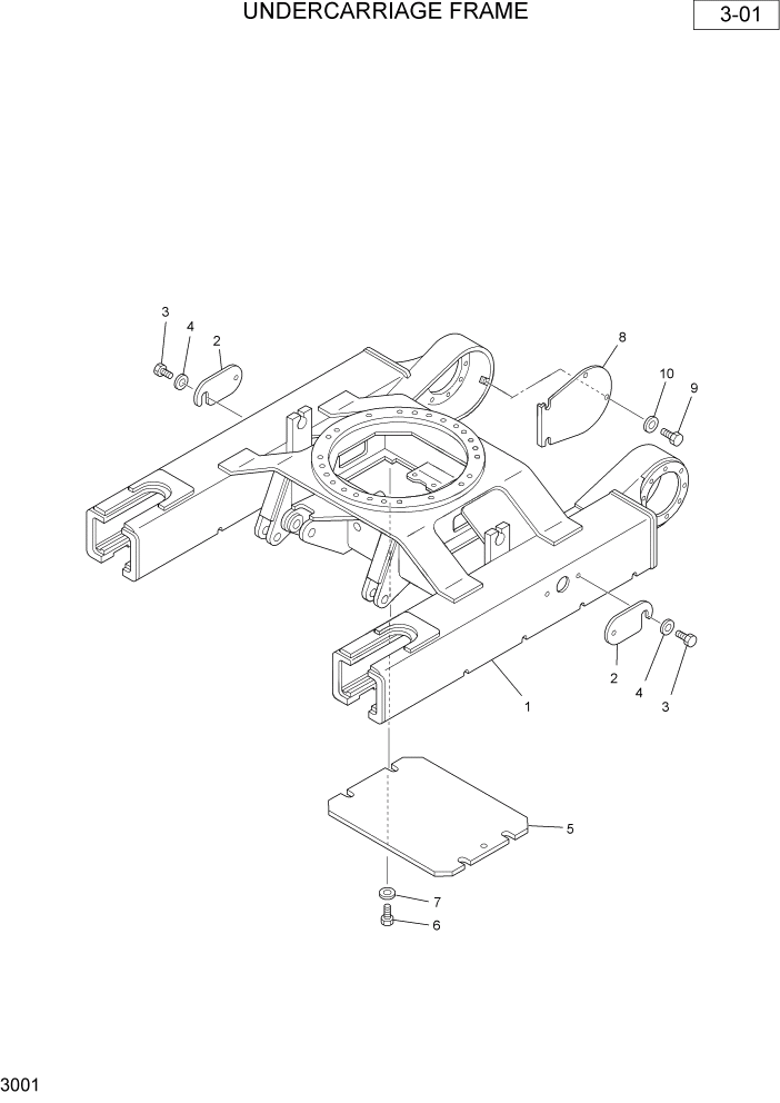 Схема запчастей Hyundai R36N-7 - PAGE 3001 UNDERCARRIAGE FRAME ШАССИ СХЕМА