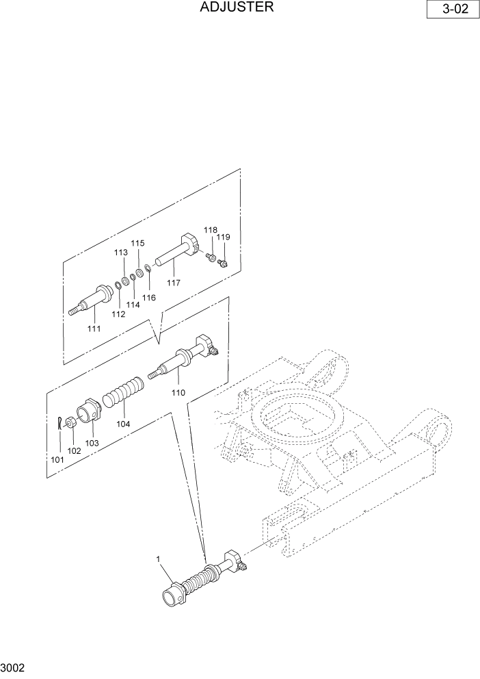 Схема запчастей Hyundai R36N-7 - PAGE 3002 ADJUSTER ШАССИ СХЕМА