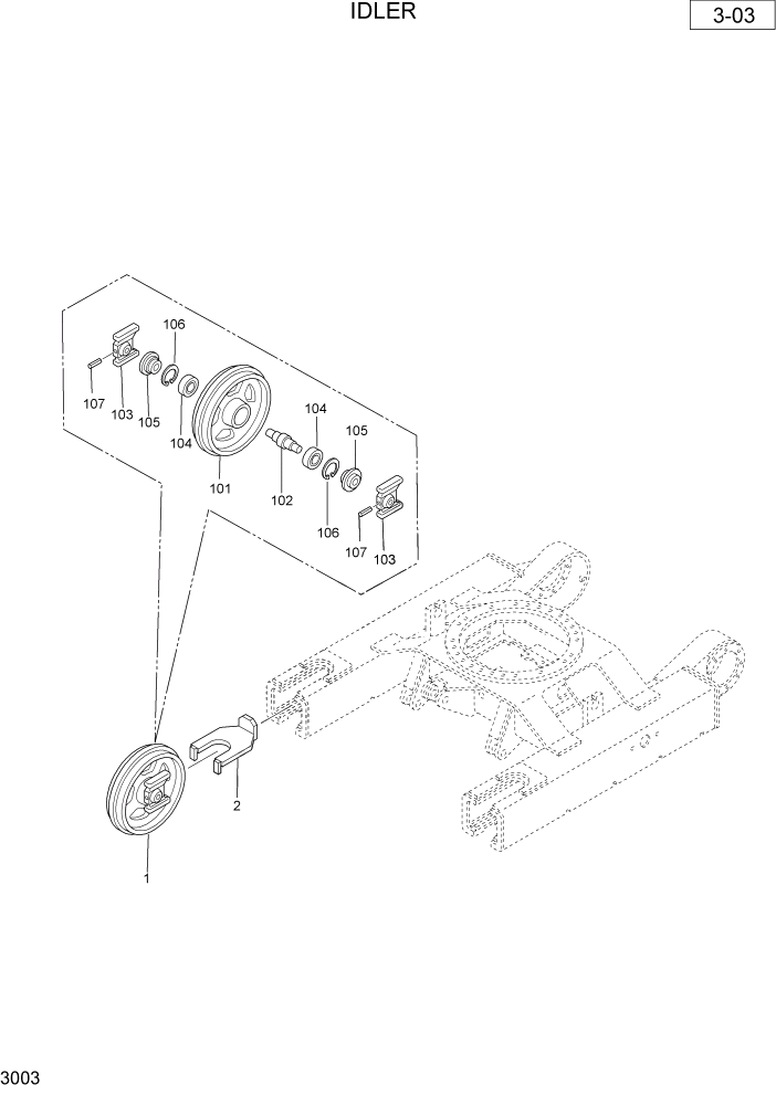 Схема запчастей Hyundai R36N-7 - PAGE 3003 IDLER ШАССИ СХЕМА