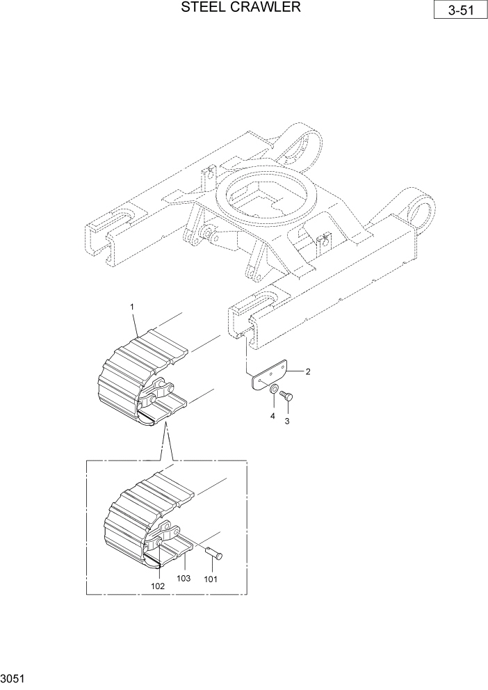 Схема запчастей Hyundai R36N-7 - PAGE 3051 STEEL CRAWLER ШАССИ СХЕМА