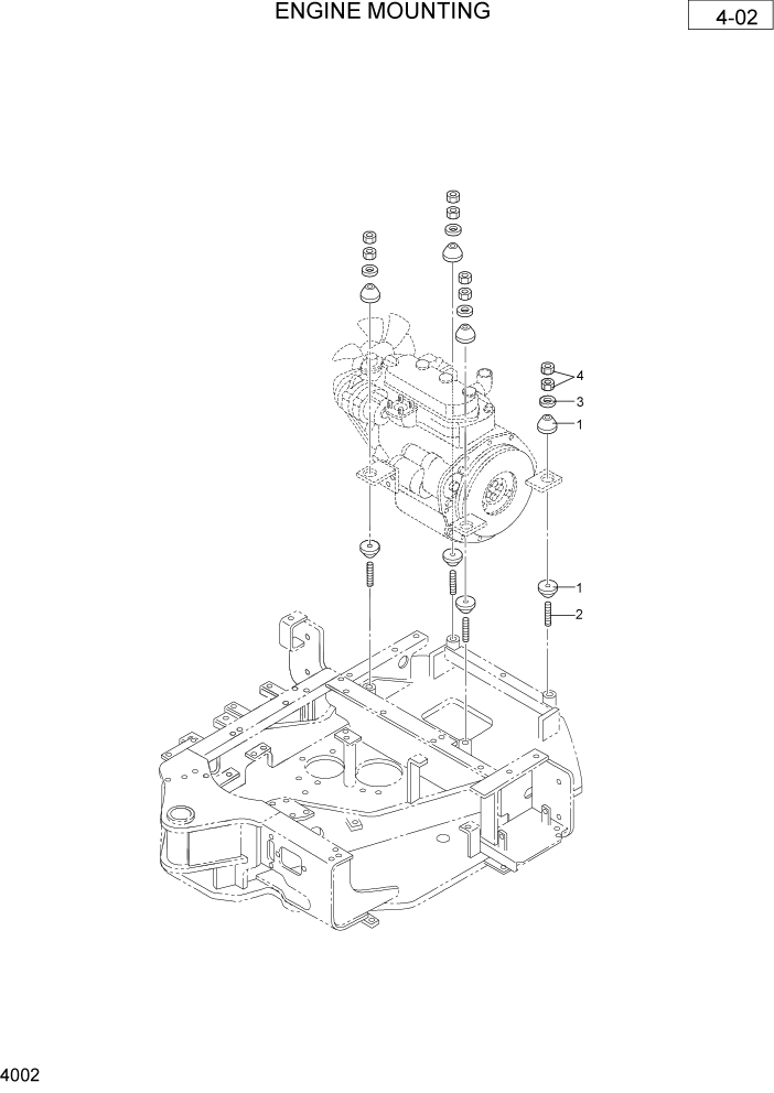 Схема запчастей Hyundai R36N-7 - PAGE 4002 ENGINE MOUNTING ДВИГАТЕЛЬ & РАДИАТОР СХЕМА