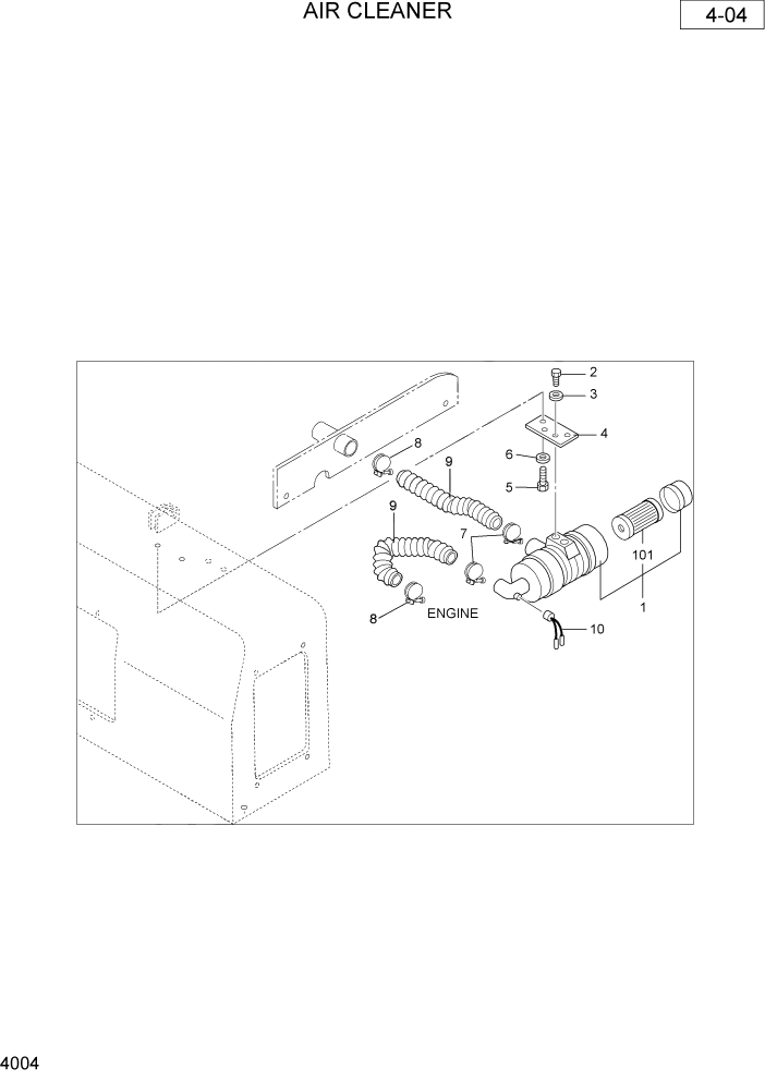 Схема запчастей Hyundai R36N-7 - PAGE 4004 AIR CLEANER ДВИГАТЕЛЬ & РАДИАТОР СХЕМА