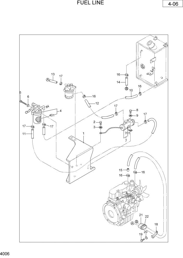 Схема запчастей Hyundai R36N-7 - PAGE 4006 FUEL LINE ДВИГАТЕЛЬ & РАДИАТОР СХЕМА