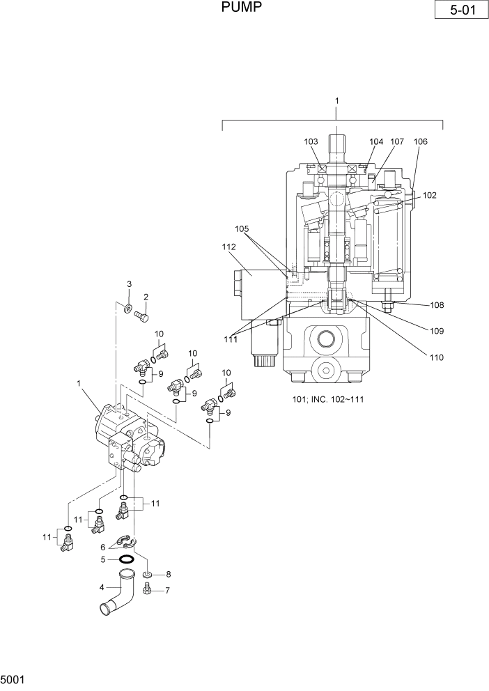 Схема запчастей Hyundai R36N-7 - PAGE 5001 PUMP ГИДРАВЛИЧЕСКАЯ СХЕМА