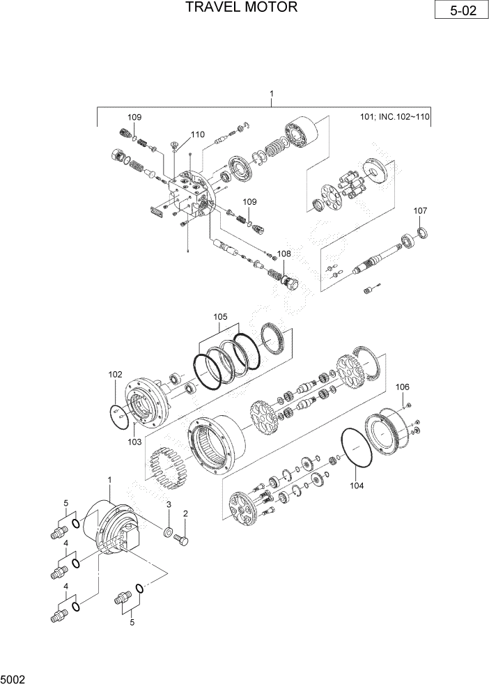 Схема запчастей Hyundai R36N-7 - PAGE 5002 TRAVEL MOTOR ГИДРАВЛИЧЕСКАЯ СХЕМА