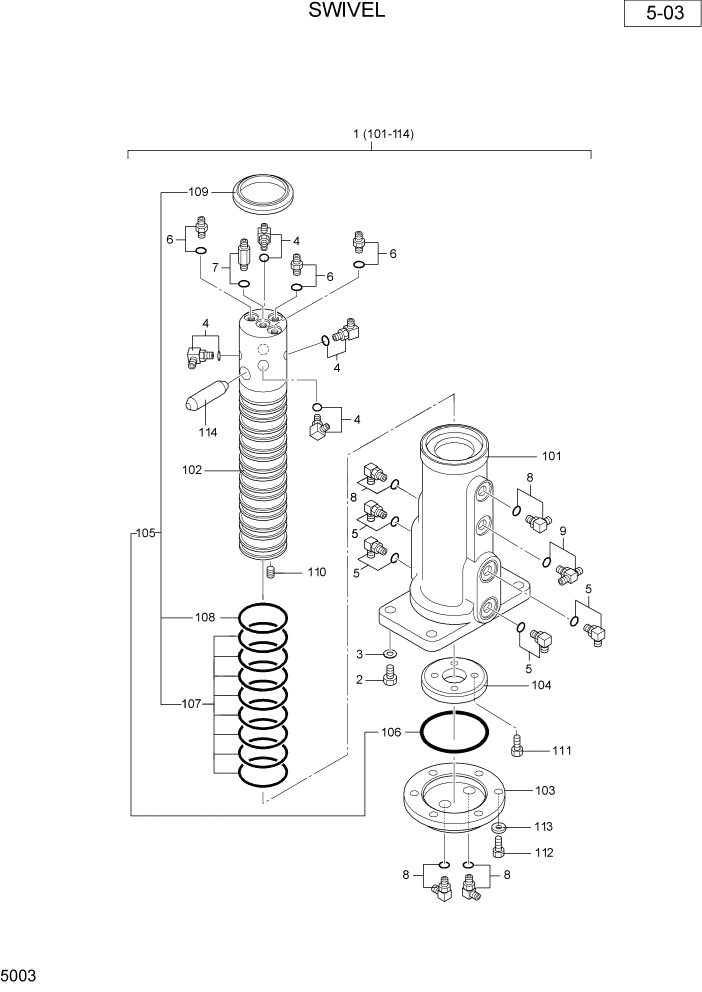 Схема запчастей Hyundai R36N-7 - PAGE 5003 SWIVEL ГИДРАВЛИЧЕСКАЯ СХЕМА