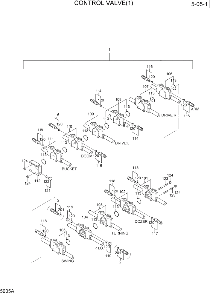 Схема запчастей Hyundai R36N-7 - PAGE 5005A CONTROL VALVE(1) ГИДРАВЛИЧЕСКАЯ СХЕМА