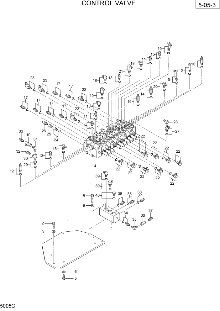 Схема запчастей Hyundai R36N-7 - PAGE 5005C CONTROL VALVE(3) ГИДРАВЛИЧЕСКАЯ СХЕМА