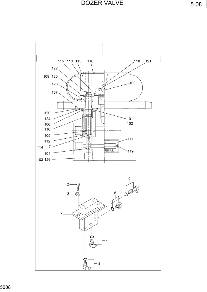 Схема запчастей Hyundai R36N-7 - PAGE 5008 DOZER VALVE ГИДРАВЛИЧЕСКАЯ СХЕМА