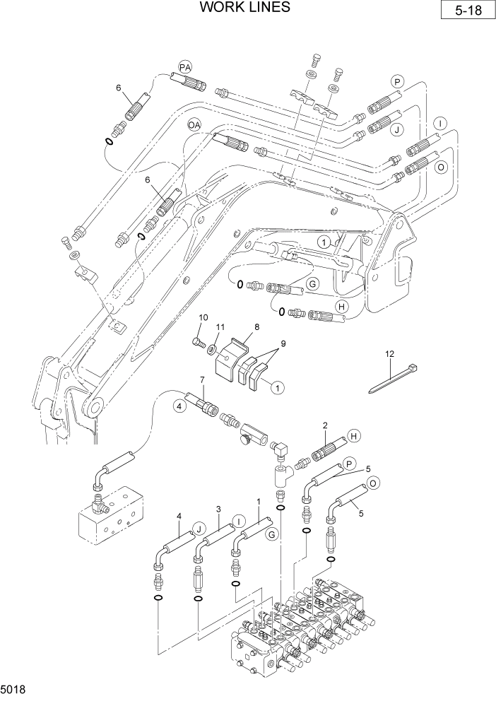 Схема запчастей Hyundai R36N-7 - PAGE 5018 WORK LINES ГИДРАВЛИЧЕСКАЯ СХЕМА