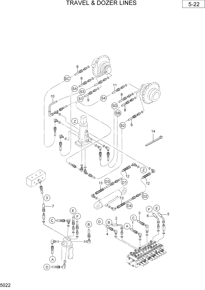 Схема запчастей Hyundai R36N-7 - PAGE 5022 TRAVEL & DOZER LINES ГИДРАВЛИЧЕСКАЯ СХЕМА