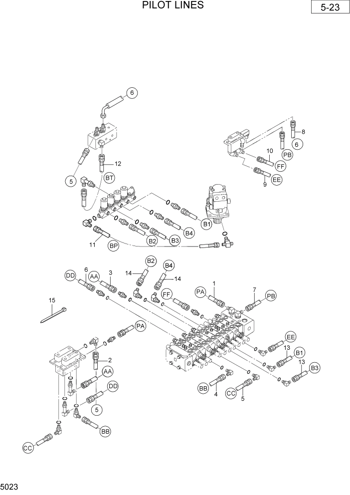 Схема запчастей Hyundai R36N-7 - PAGE 5023 PILOT LINES ГИДРАВЛИЧЕСКАЯ СХЕМА