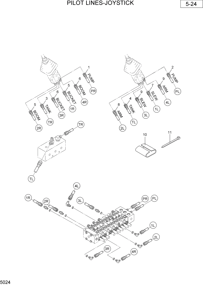 Схема запчастей Hyundai R36N-7 - PAGE 5024 PILOT LINES-JOYSTICK ГИДРАВЛИЧЕСКАЯ СХЕМА