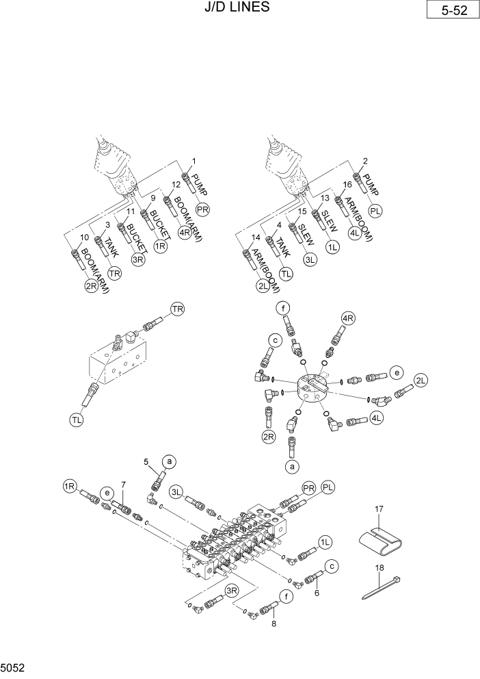 Схема запчастей Hyundai R36N-7 - PAGE 5052 J/D LINES ГИДРАВЛИЧЕСКАЯ СХЕМА