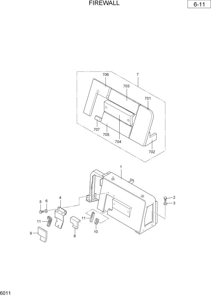 Схема запчастей Hyundai R36N-7 - PAGE 6011 FIREWALL ОБОРУДОВАНИЕ ОПЕРАТОРА