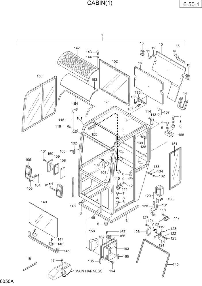 Схема запчастей Hyundai R36N-7 - PAGE 6050A CABIN(1) ОБОРУДОВАНИЕ ОПЕРАТОРА