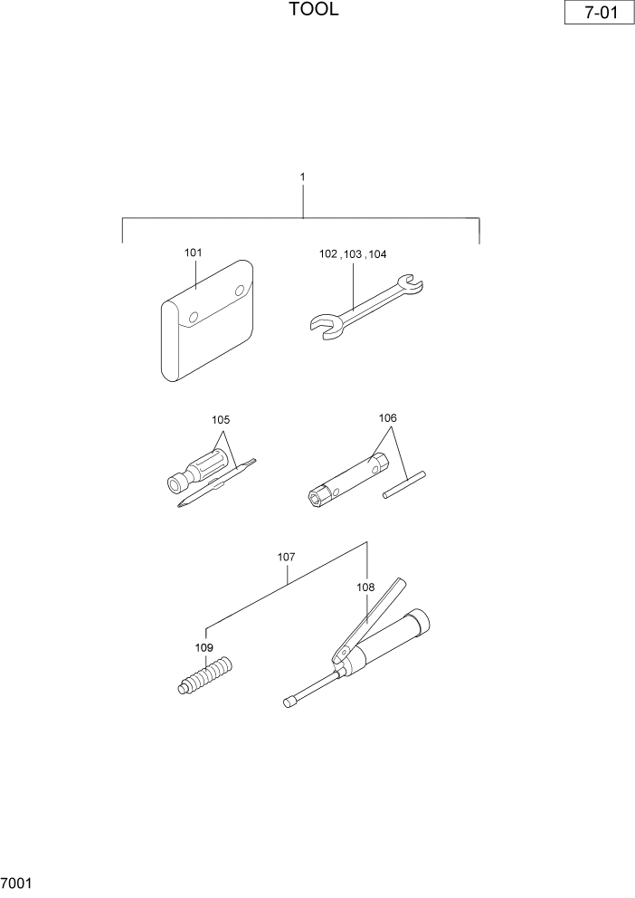 Схема запчастей Hyundai R36N-7 - PAGE 7001 TOOL РАЗНОЕ