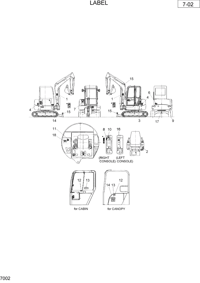 Схема запчастей Hyundai R36N-7 - PAGE 7002 LABEL РАЗНОЕ