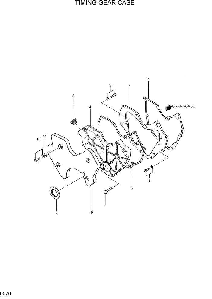 Схема запчастей Hyundai R36N-7 - PAGE 9070 TIMING GEAR CASE ДВИГАТЕЛЬ БАЗА