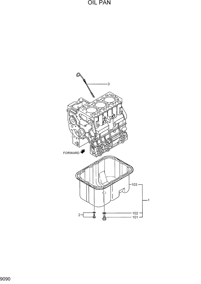 Схема запчастей Hyundai R36N-7 - PAGE 9090 OIL PAN ДВИГАТЕЛЬ БАЗА