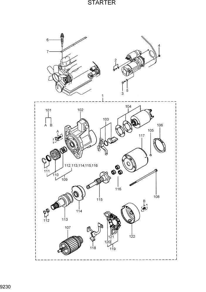 Схема запчастей Hyundai R36N-7 - PAGE 9230 STARTER ДВИГАТЕЛЬ БАЗА