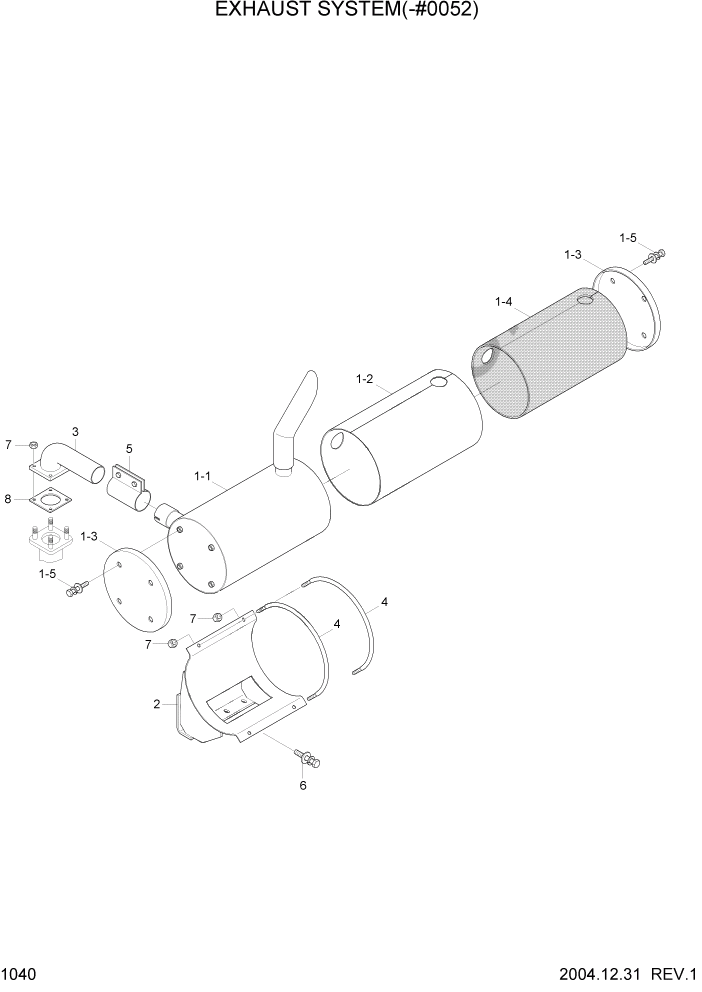 Схема запчастей Hyundai R55-7 - PAGE 1040 EXHAUST SYSTEM(-#0052) СИСТЕМА ДВИГАТЕЛЯ